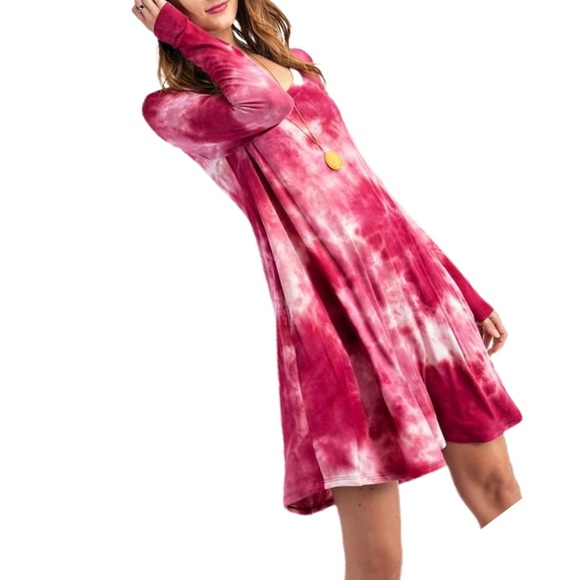 Long Sleeve Tie-Dye Swing Tunic Dress with Pockets NWT! - Picture 3 of 4
